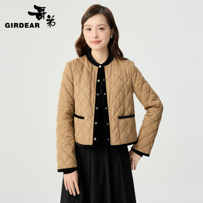 哥弟 小香风菱格纹棉服外套1400512-G1