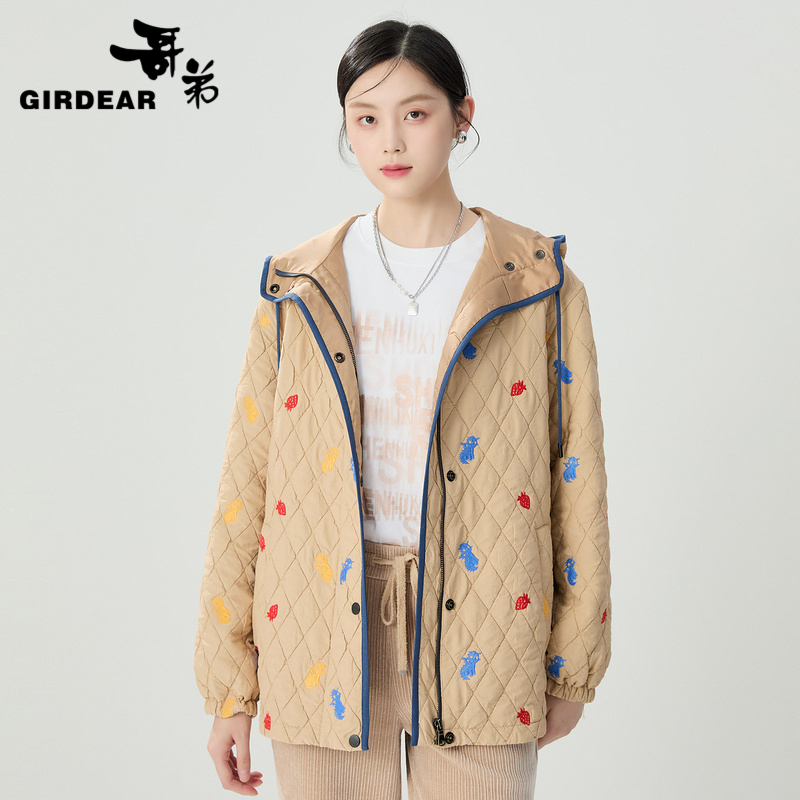 哥弟  绗棉彩色绣花休闲棉服外套1400720