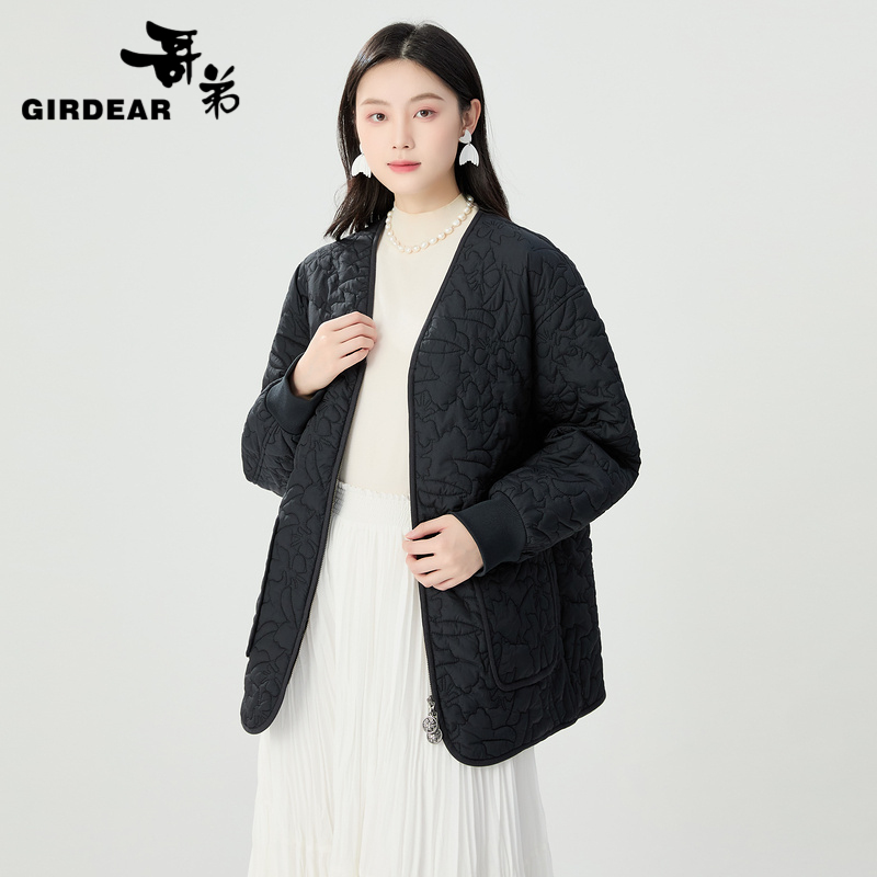 哥弟 简约慵懒风V领新雪丽棉服外套 1400769