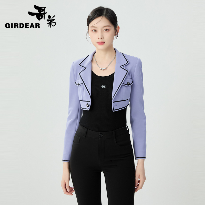 哥弟 小香风短款撞色显瘦长袖西服1400796