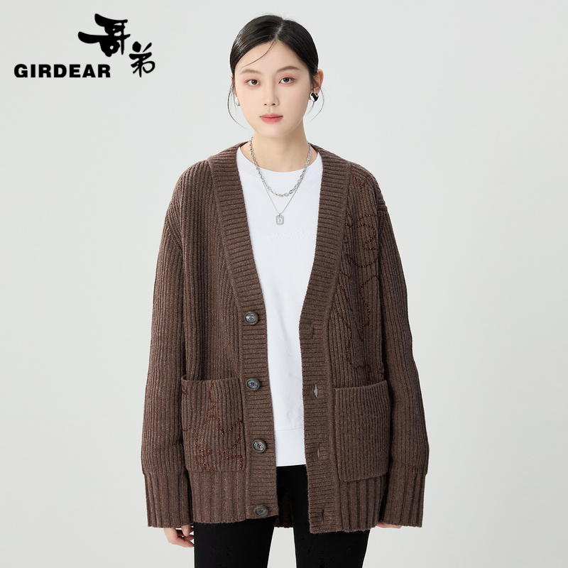 哥弟  精致宽松慵懒针织绣花外套1499258