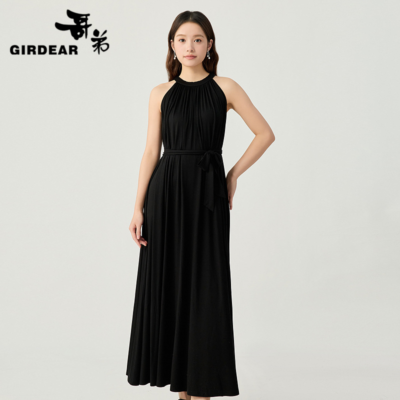 哥弟  气质礼服感削肩吊带连衣裙150010