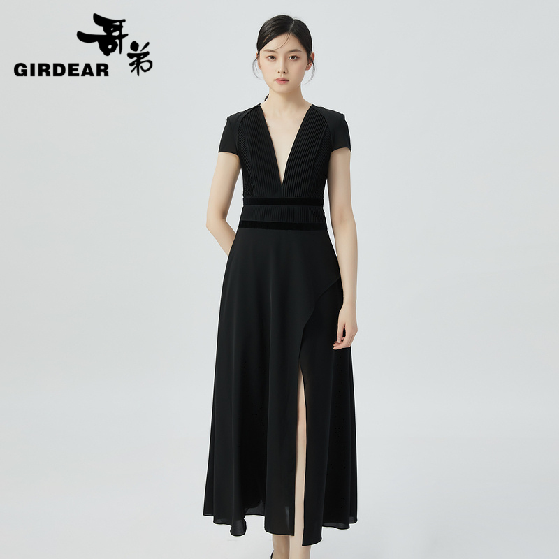 哥弟 法式V领轻礼服式连衣裙1500242