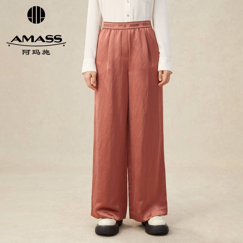 AMASS阿玛施 高腰亚麻拼色直筒阔腿裤5100265-3