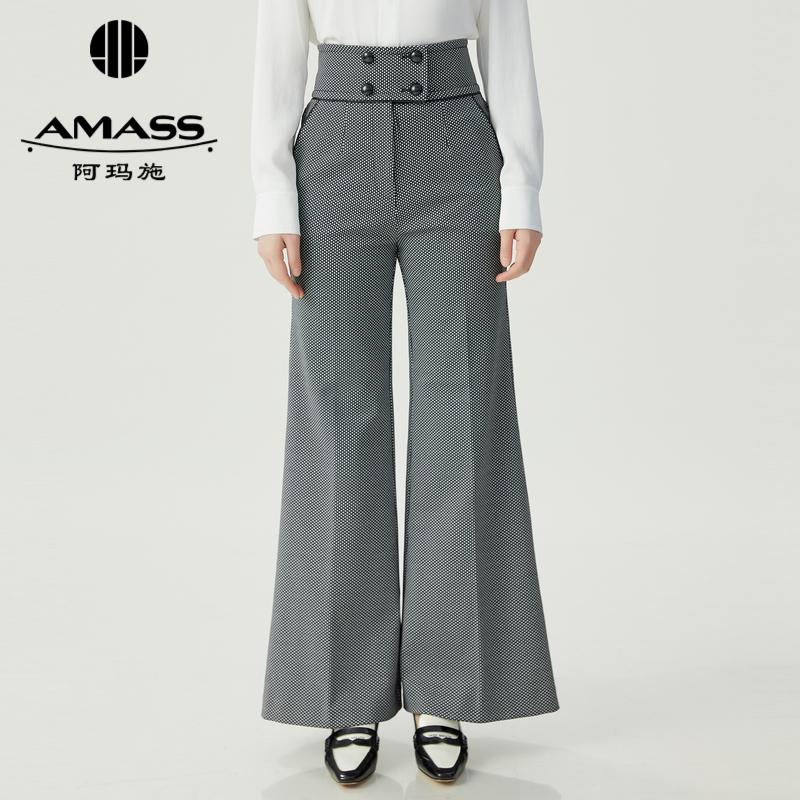 阿玛施AMASS 复古摩登高腰格纹喇叭长裤5100315