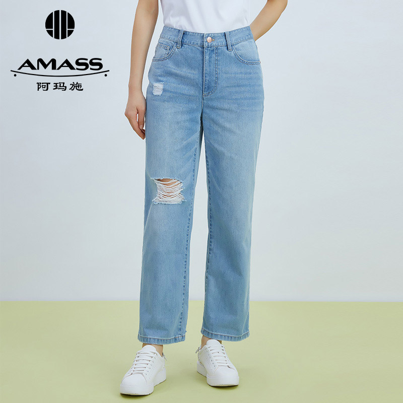 AMASS阿玛施 老爹破洞直筒牛仔裤5100334