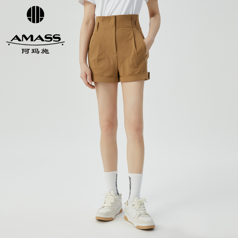 AMASS阿玛施 简约百搭棉质高腰翻边短裤5100361