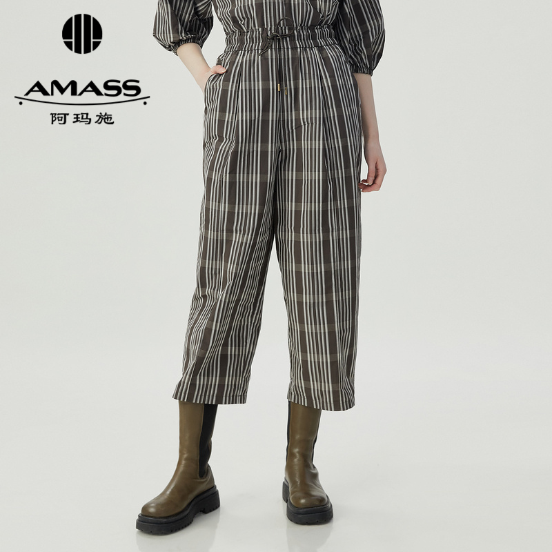 阿玛施AMASS 复古格纹工装风休闲长裤5100365