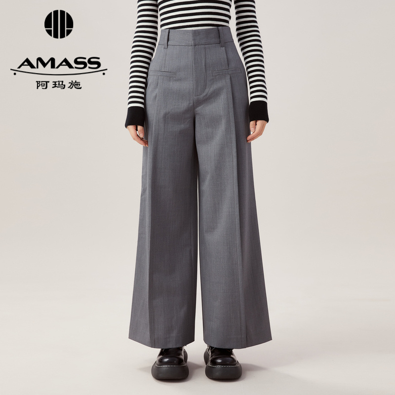 AMASS阿玛施 绵羊毛简约高腰直筒裤5100375