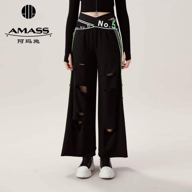 AMASS阿玛施 设计师款潮牌破洞宽腿裤5100396