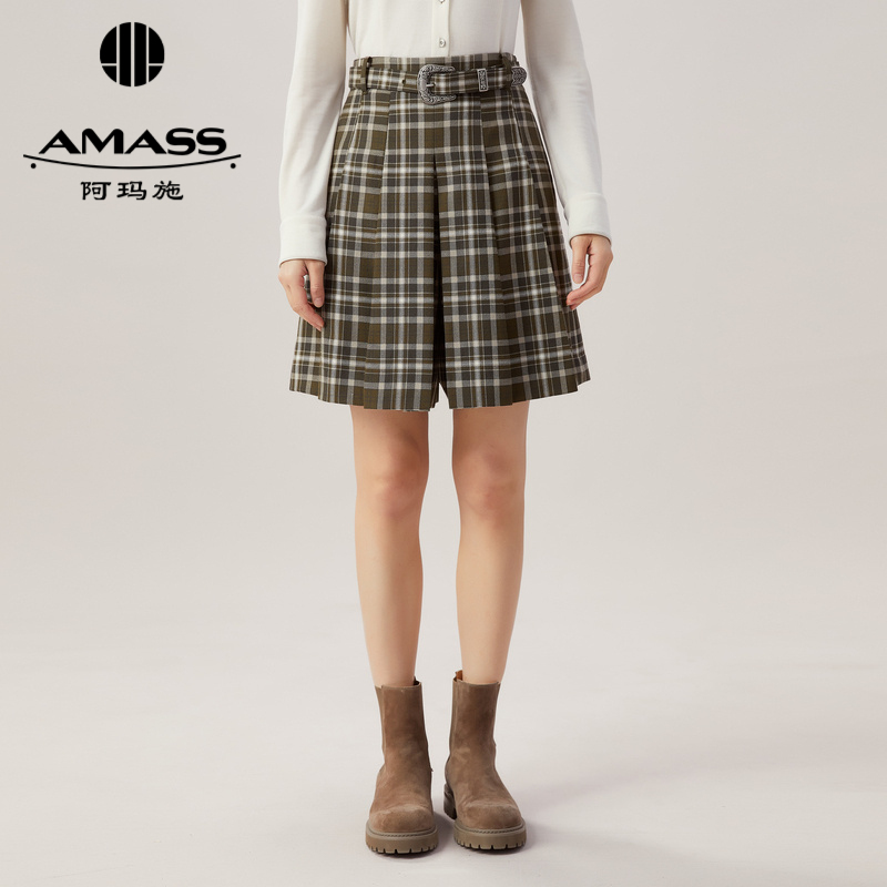 AMASS阿玛施 高级感灰色短款百褶裤裙5100412