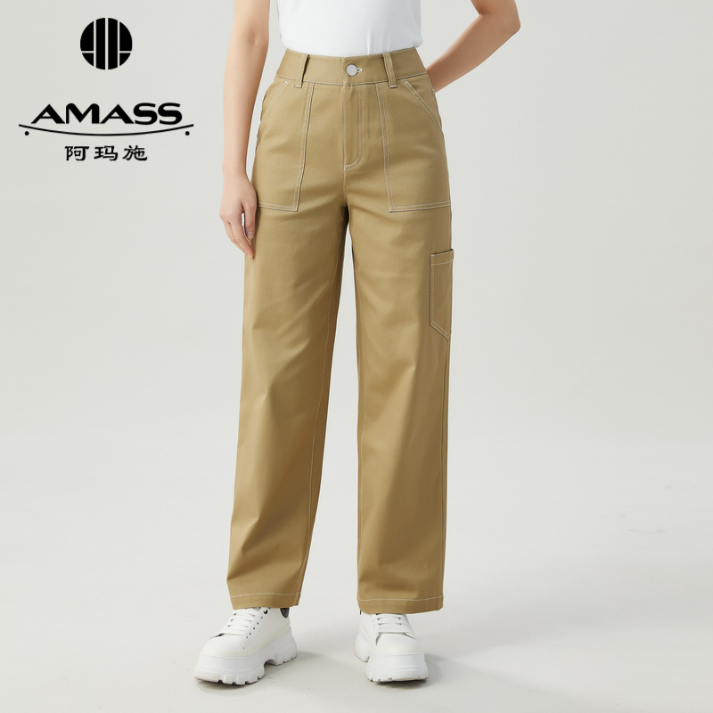 AMASS阿玛施 中高腰明线设计直筒工装长裤5100422