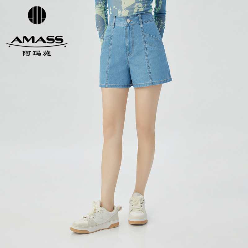 阿玛施AMASS 简约百搭明线设计牛仔短裤5100435