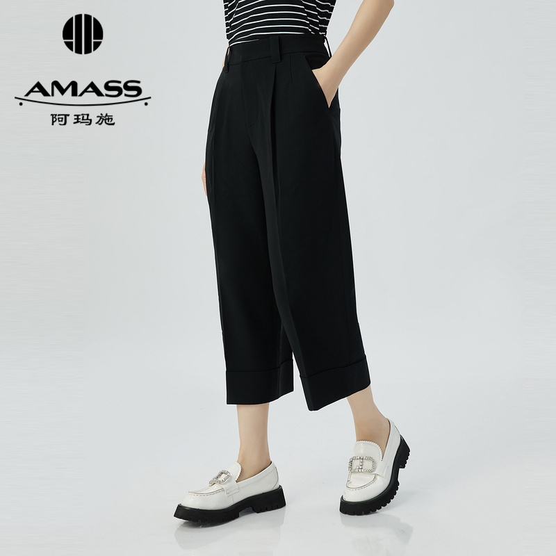 阿玛施AMASS 经典通勤中腰直筒七分西裤5100436