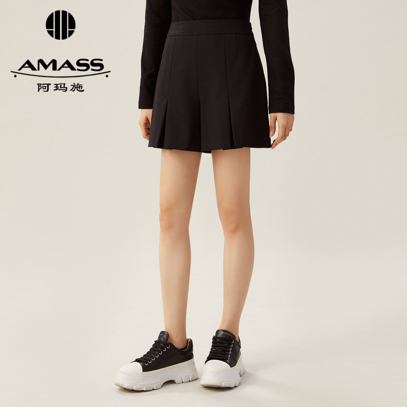 阿玛施AMASS 经典百搭通勤百褶设计裙裤5100463
