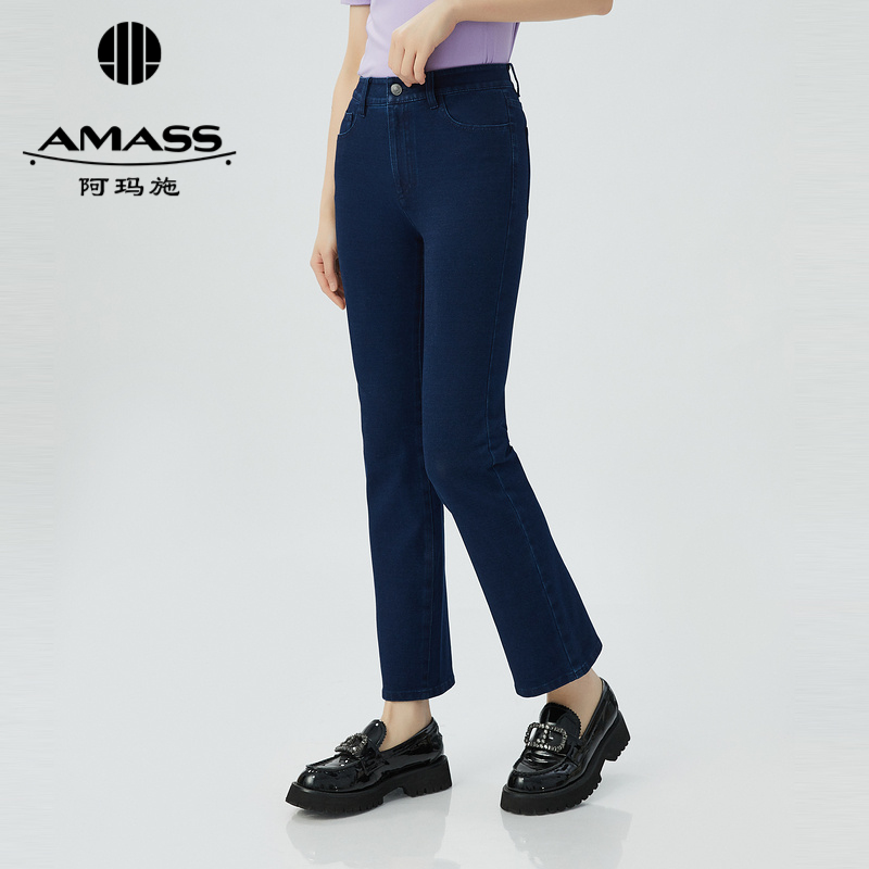 阿玛施AMASS 时尚休闲高腰微喇牛仔裤5100471-2