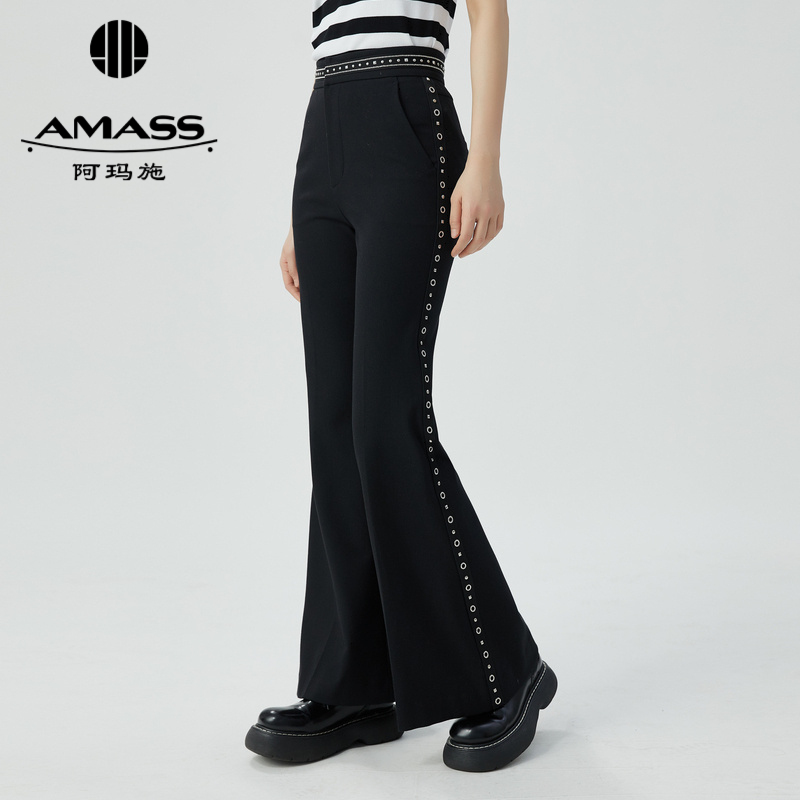 AMASS阿玛施 设计师款铆钉圆环高腰微喇叭裤5100483