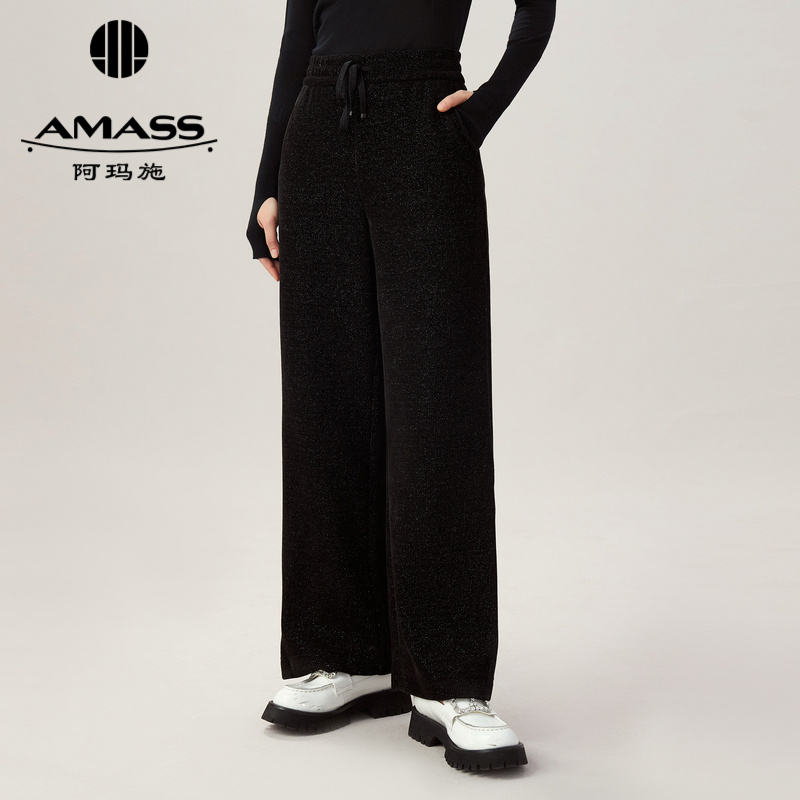 AMASS阿玛施 雪尼尔带葱面料松紧腰直筒裤5100486