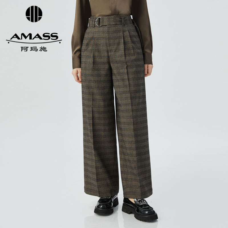 AMASS阿玛施 新款高腰压褶直筒长裤5100491 附腰带