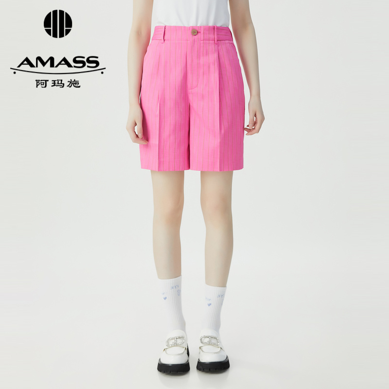阿玛施AMASS 夏日青春活力色彩感条纹休闲中裤5100492