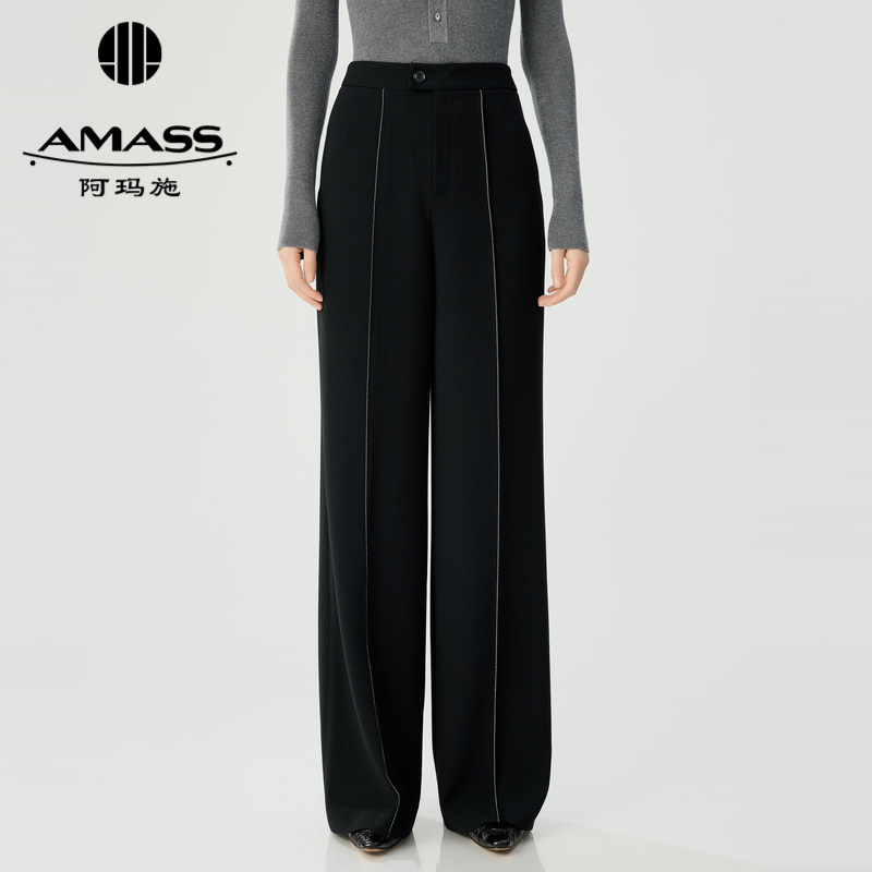 阿玛施AMASS 时尚简约前腿竖线明线设计直筒长裤510050