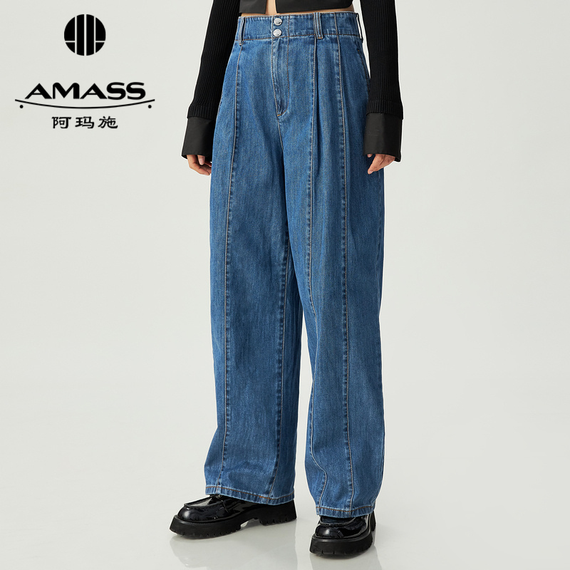 阿玛施AMASS春款新品压褶丹宁牛仔流量裤5100505