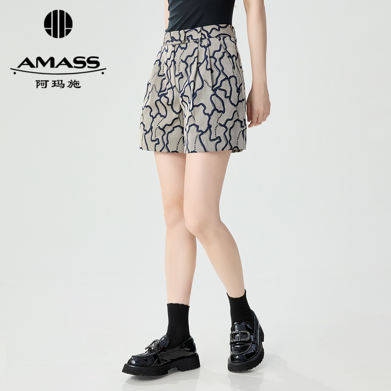 阿玛施AMASS 质感休闲复古印花短裤5100511