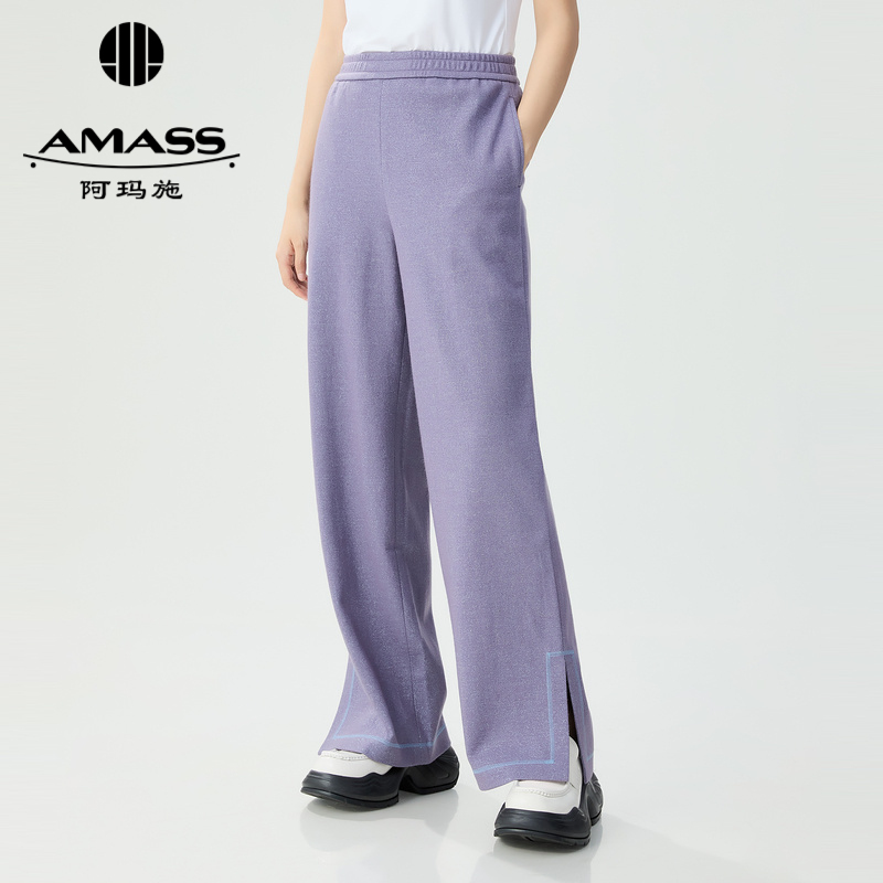阿玛施AMASS 松紧腰细闪面料休闲运动风直筒裤5100539