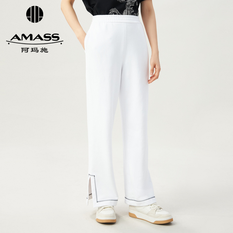 AMASS阿玛施 新款松紧腰裤脚开叉轻运动直筒慢跑长裤5100539
