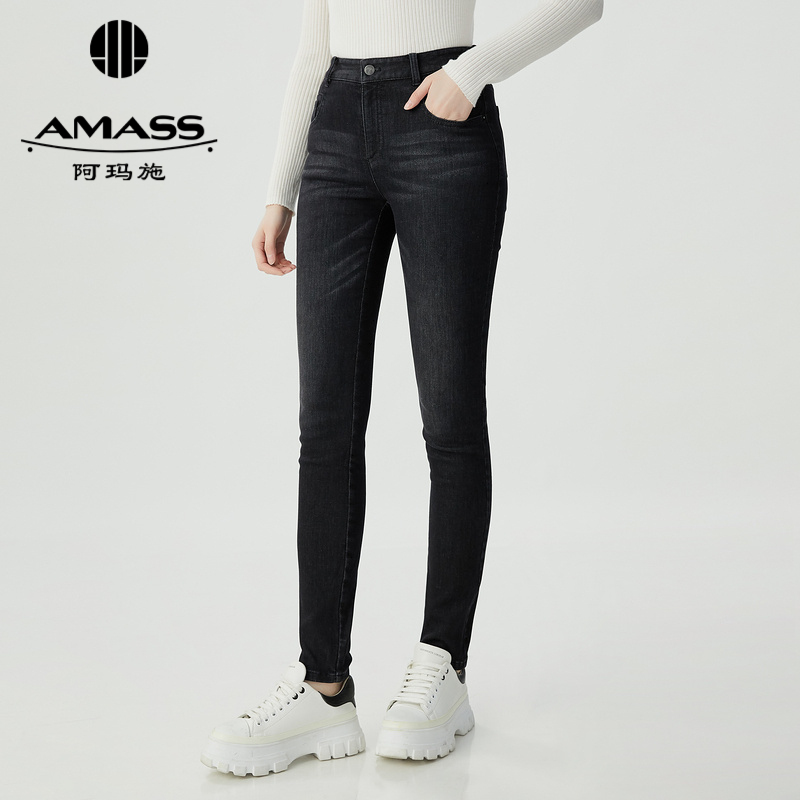 阿玛施AMASS “高人一等”中高腰加绒牛仔裤5192241