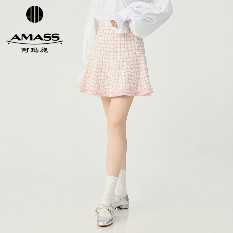 阿玛施AMASS 千金少女感流苏小香风插片短裙520009