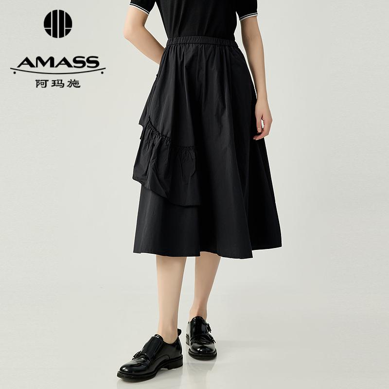 阿玛施AMASS 松紧腰左右不对称造型蓬裙520020