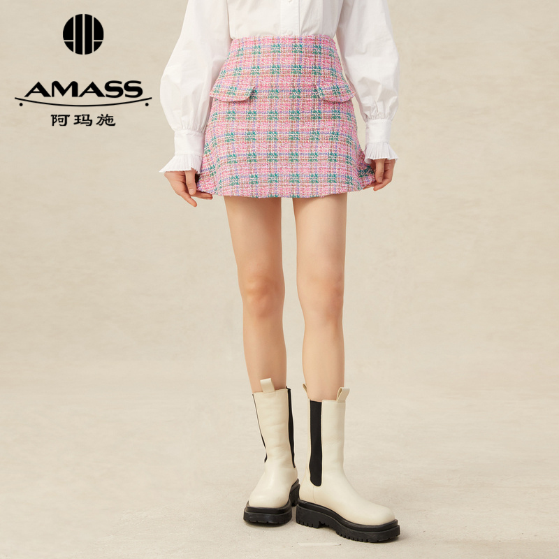 AMASS阿玛施 减龄高腰小香A字半身短裙5200289-2
