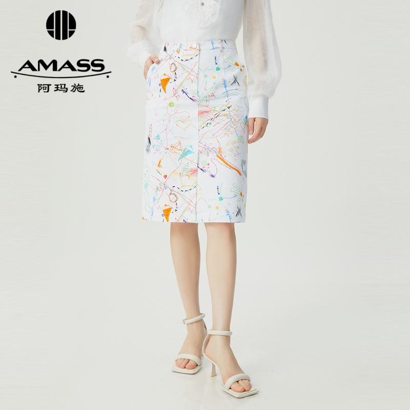 AMASS阿玛施 高腰格子包裙中长款半身裙5200296
