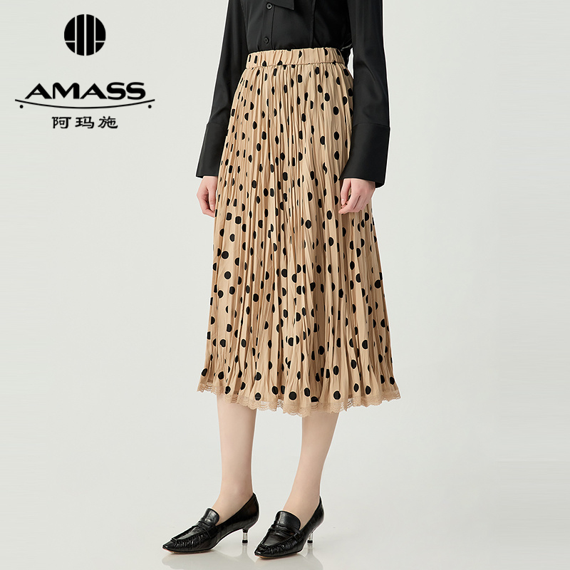 阿玛施AMASS通勤质感波点蕾丝飘逸感长裙5200320
