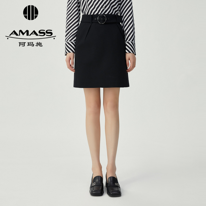 AMASS阿玛施 简约百搭A版羊毛短裙5200322-2(附腰带）