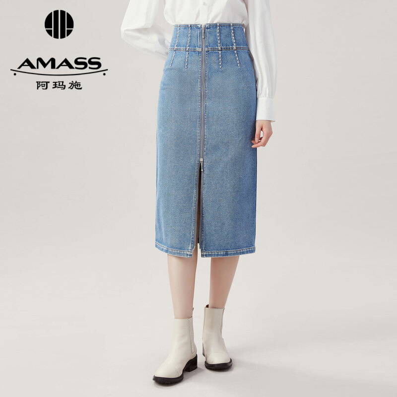 AMASS阿玛施 中长款铆钉设计牛仔包裙5200367