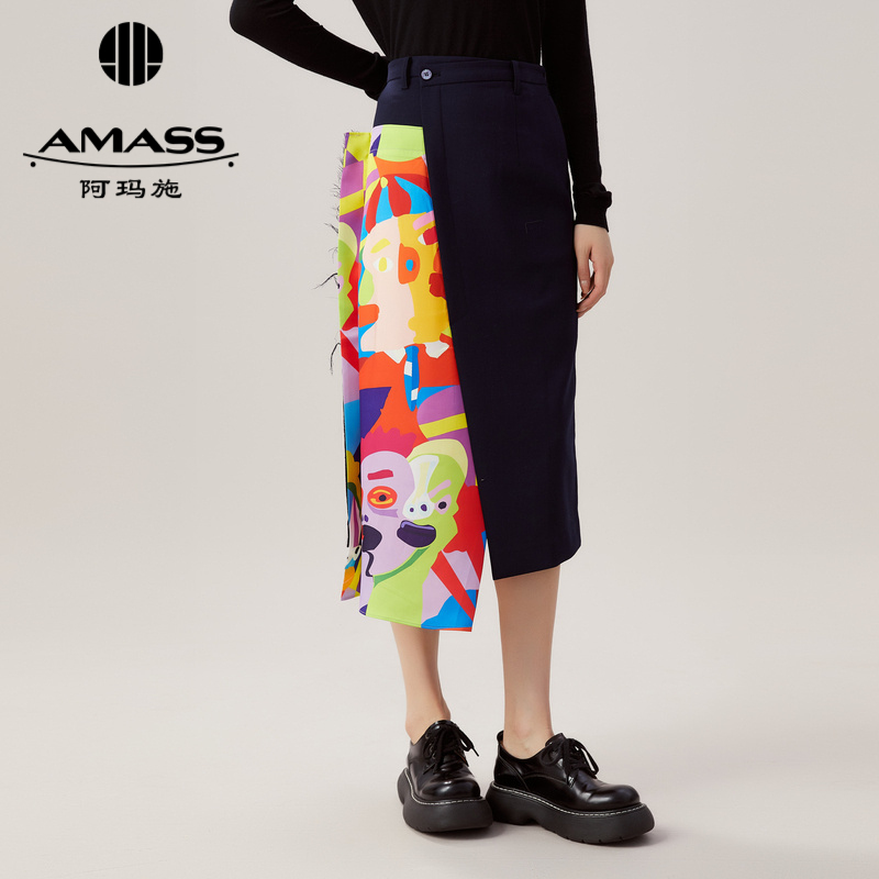 AMASS阿玛施 潮牌艺术人脸不规则设计包裙5200369