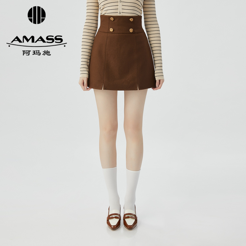 AMASS阿玛施 双排扣高腰下摆开叉短裙 5200373