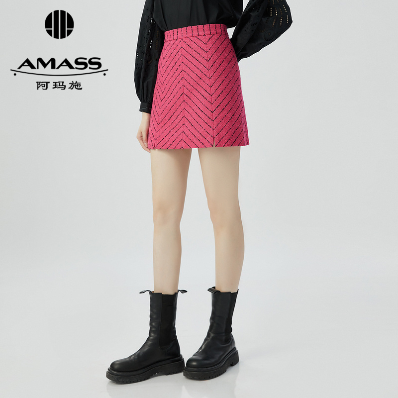 阿玛施AMASS 百搭复古花呢优雅A版小香短裙5200389