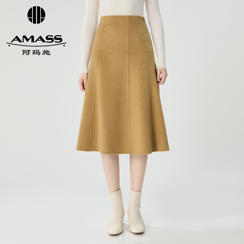 阿玛施AMASS 高级优雅轻奢风羊绒双面呢半身裙5200406