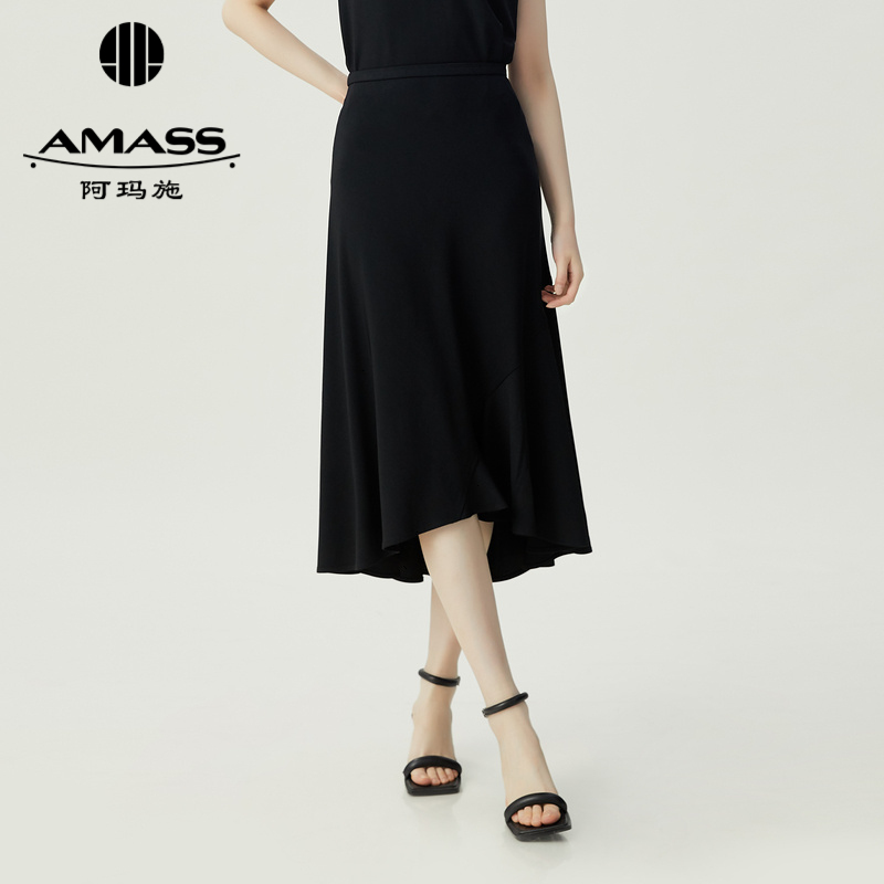 阿玛施AMASS 垂坠感亲肤凉爽不规则气质长裙5200411