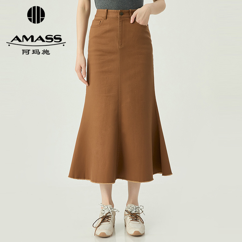 阿玛施AMASS 新款女装百搭显瘦休闲牛仔棉质鱼尾半身中长裙5200420