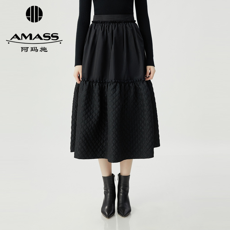 阿玛施AMASS 秋冬海报款造型感缇花菱格双层蛋糕裙5200431