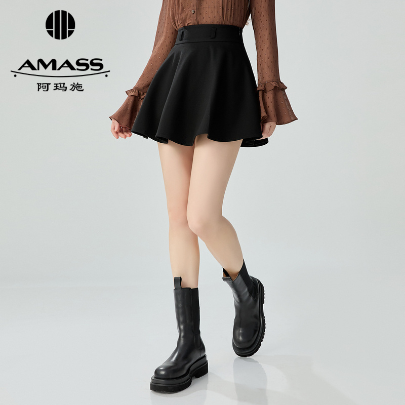 阿玛施AMASS 新款时尚青春俏皮活力感学院风格纹高腰短裙女5200478