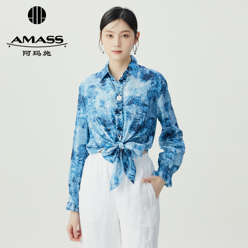阿玛施AMASS 透视浪漫绑结长袖衬衫5300285