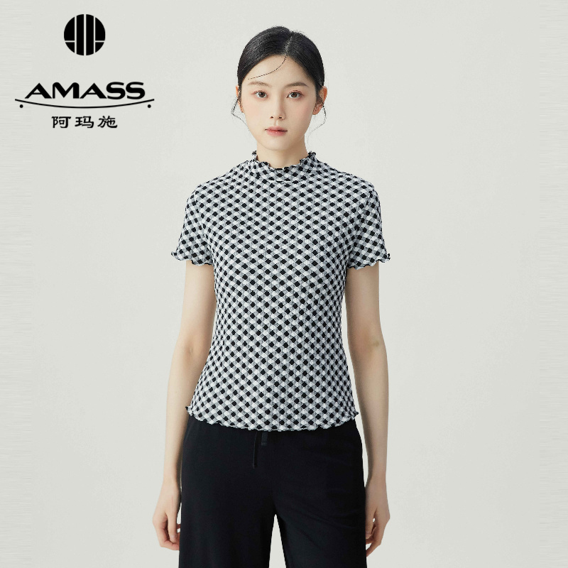 AMASS阿玛施 烟管领葱纱短袖上衣5300603-2