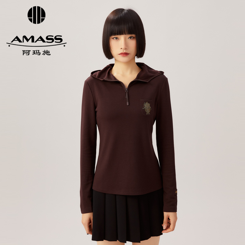 AMASS阿玛施新款黑曜岩丘比特休闲连帽卫衣女5300662-2