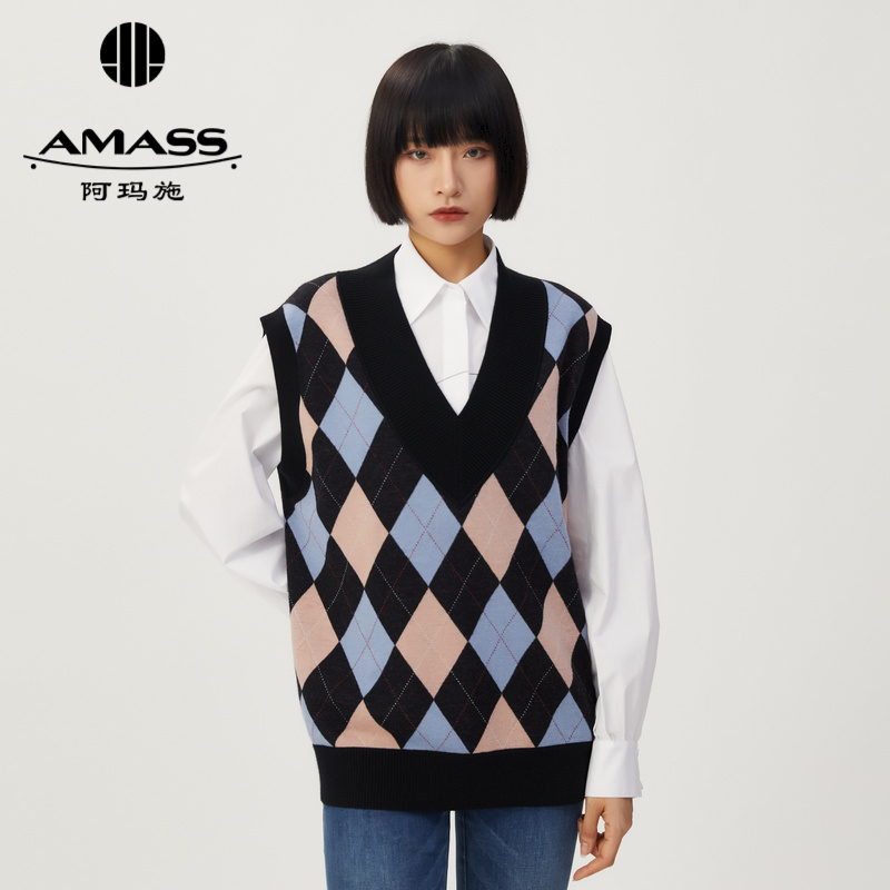 AMASS阿玛施 学院风V领马甲5300664-2/5399664-2