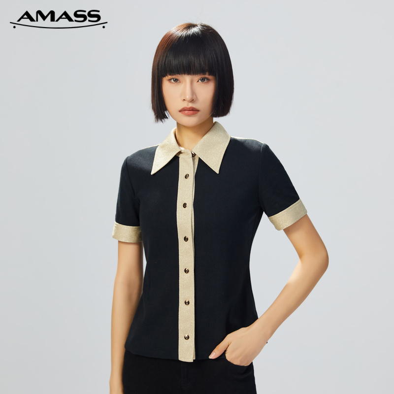 AMASS阿玛施 带葱拼色POLO衫5300676